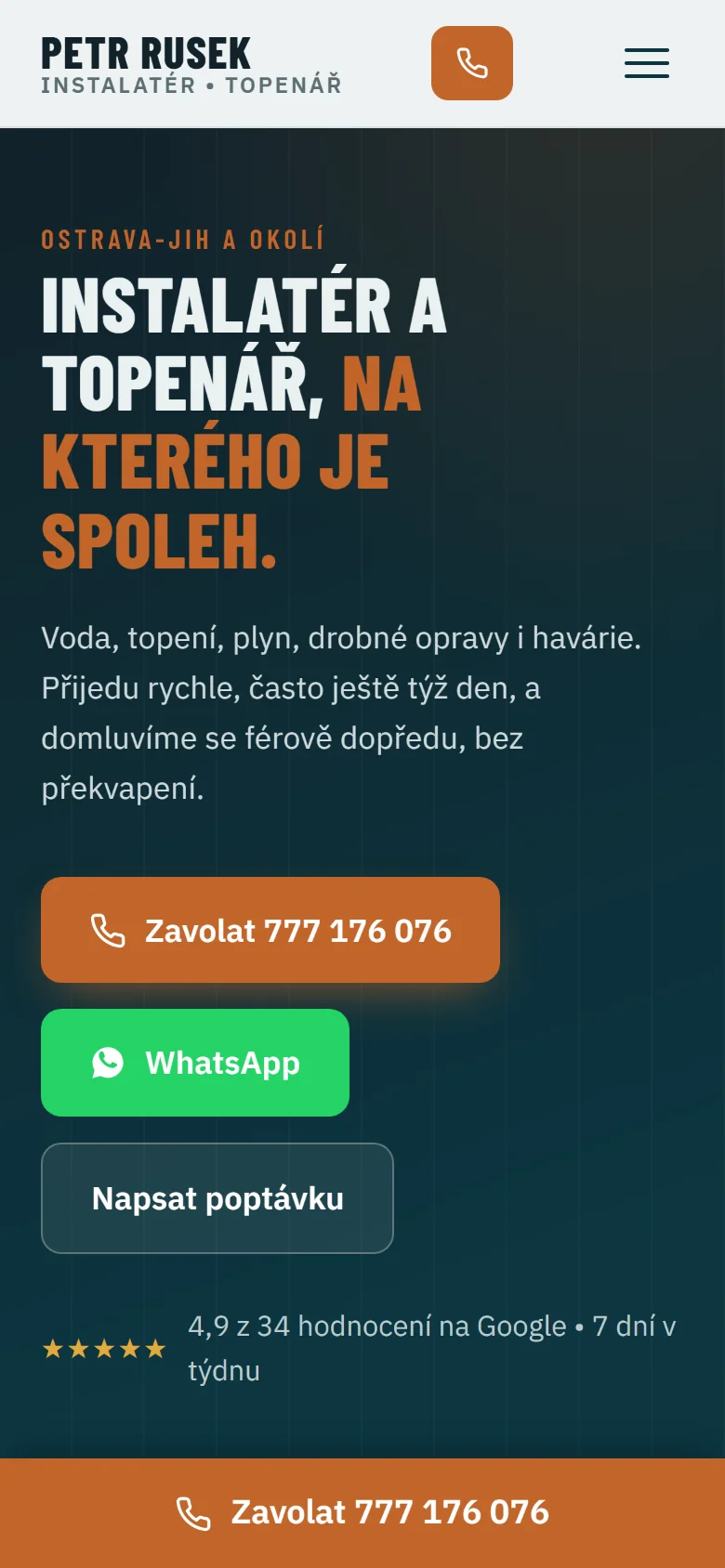 Web pro instalatéra – mobilní verze